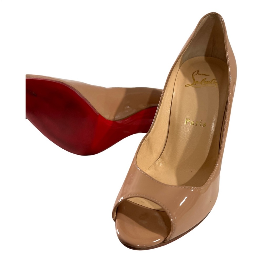 Christian Louboutin open toe patent nude 100 mm size 37